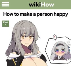 2girls :3 absurdres bare_shoulders black_hairband blush bra_strap clothes_lift english_text firefly_(honkai:_star_rail) grey_hair hairband highres hinghoi honkai:_star_rail honkai_(series) lifting_own_clothes long_hair looking_at_viewer multiple_girls nipples_out_of_frame nose_blush out-of-frame_censoring shirt_lift simple_background smile stelle_(honkai:_star_rail) trailblazer_(honkai:_star_rail) upper_body white_background wikihow yellow_eyes