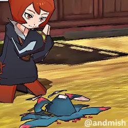 1girl 1other 3d andrei_mishanin animated arezu_(pokemon) artist_name black_shorts blue_sweater brown_pantyhose cutting female_focus from_side gen_2_pokemon hands_up happy head_tilt hug kneeling knees_up legs legs_together long_sleeves looking_at_another matching_hair/eyes misdreavus multicolored_pantyhose nintendo pantyhose papercraft pokemon pokemon_legends:_arceus red_eyes red_hair red_pantyhose scissors short_hair short_shorts shorts sidelocks signature sitting solo sound sweater twitter_username video