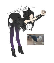 1girl :3 animal_ears black_hair black_pantyhose blake_belladonna cat_ears cat_pose closed_eyes female_focus full_body pantyhose pantyhose_under_shorts rwby shorts solo
