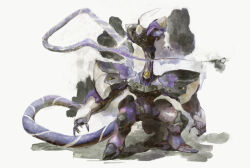 amphysvena colored_skin commentary_request extra_arms extra_eyes full_body kosibahara mecha monster no_humans purple_skin robot standing white_background xenogears