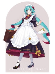 Rule 34 | 1girl, alternate costume, alternate hairstyle, apron, aqua eyes, aqua hair, blush, flower, frilled apron, frilled headwear, frills, full body, hair intakes, hatsune miku, highres, holding, holding suitcase, long hair, long sleeves, looking at viewer, maid, maid apron, maid headdress, mamo (fortune-mm), open mouth, pantyhose, pink nails, puffy long sleeves, puffy sleeves, red flower, red rose, rose, sim, solo, suitcase, twintails, very long hair, vocaloid, white apron, white pantyhose
