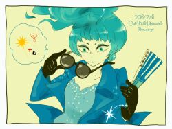1girl ancient_greek_clothes animification blue_fire blue_hair blue_lips closed_mouth disneyland fiery_hair fire formal_clothes gloves greco-roman_clothes hanezuya_hiro lipstick long_sleeves looking_at_viewer makeup ms._hades short_hair simple_background solo sunglasses