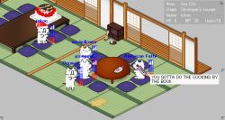 :3 animal cake cat food futaba_channel giko gikopoi indoors no_humans sitting sliding_doors table