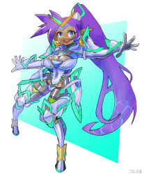 1girl breasts chest_jewel cosplay earrings gloves high_heels high_ponytail highres jewelry large_breasts long_hair oomasa_teikoku pneuma_(xenoblade) pneuma_(xenoblade)_(cosplay) ponytail purple_hair shantae shantae_(series) solo tiara very_long_hair xenoblade_chronicles_(series) xenoblade_chronicles_2
