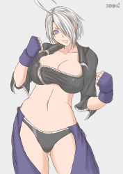 1girl angel_(kof) blue_eyes breasts female_focus large_breasts midriff papepox2 short_hair smile snk solo the_king_of_fighters white_hair