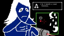 aiming battle crescent_moon deltarune frown heart kris_(deltarune) laser laser_pointer laser_pointer_projection moon non-web_source old_english_text rouxls_kaard water_drop weather