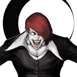 big_smile colored_skin dc_comics no_pupils psychotic red_hair snk the_joker the_king_of_fighters white_skin yagami_iori
