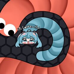 1girl animalization blue_eyes blue_hair blush crying hair_ornament hatsune_miku long_hair open_mouth slither.io slither_(slither.io) solo translation_request twintails vocaloid worm yukkuri_yuduki