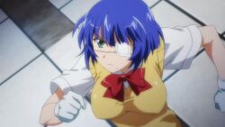 1girl animated anime_screenshot blue_hair bouncing_breasts breasts eyepatch highres ikkitousen ikkitousen_shuugaku_toushi_keppuu-roku large_breasts running ryomou_shimei tagme video