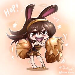 1girl animal_ears blush brown_hair cheerleader chibi highres rabbit_ears rwby smile velvet_scarlatina vilde_loh_hocen