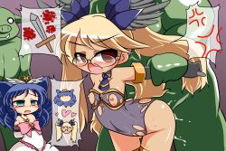 2girls absurdres angry animal_ears arm_grab armor blonde_hair captured cat_ears cat_girl cyan_(show_by_rock!!) dog_girl dog_tail dress forced_to_watch glasses hair_ornament highres mojap multiple_boys multiple_girls nipples orc princess rape restrained retoree_(show_by_rock!!) rope show_by_rock!! tail twintails vaginal warrior weapon