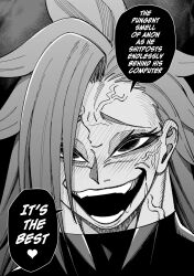 1girl 4chan anonymous_(4chan) english_text greyscale highres kagura_(wakeari_shinrei_mansion) meme monochrome muscular muscular_female non-web_source speech_bubble veiny_face wakeari_shinrei_mansion
