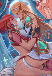 1futa 1girl after_kiss bed blonde_hair blush breasts closed_eyes clothed_sex cum cum_in_pussy ejaculation exlic fingerless_gloves full_moon futa_with_female futanari gloves hands_on_another&#039;s_face highres internal_cumshot jewelry large_breasts long_hair looking_at_another moon mythra_(xenoblade) night penis petals pyra_(xenoblade) red_hair rose_petals saliva saliva_trail selfcest sex short_hair sitting sitting_on_person straddling thighhighs thighlet tiara trembling uncensored upright_straddle xenoblade_chronicles_(series) xenoblade_chronicles_2