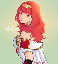 Rule 34 | 1girl, armor, black gloves, breastplate, cape, celica (fire emblem), choker, dress, earrings, fire emblem, fire emblem echoes: shadows of valentia, from side, gloves, highres, jewelry, long hair, looking at viewer, nintendo, orange eyes, orange hair, princess, red eyes, red hair, solo, tiara, tofucakes, white armor, white dress
