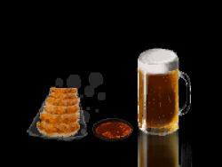 beer_mug black_background cup dumpling foam food food_focus hisachan55cute jiaozi mug no_humans original pixel_art reflective_surface simple_background soy_sauce steaming_food still_life tray