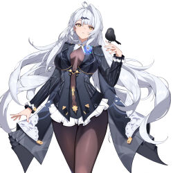 Rule 34 | 1girl, absurdres, ahoge, bird, bird on hand, black bird, black jacket, black pantyhose, breasts, commentary request, cowboy shot, hair ornament, hair spread out, hand up, highres, jacket, kazezz, large breasts, long hair, long sleeves, looking at viewer, miniskirt, official alternate costume, pantyhose, parted lips, partial commentary, simple background, single hair intake, skirt, solo, very long hair, white background, white hair, white skirt, yellow eyes, yixuan (trails of ink) (zenless zone zero), yixuan (zenless zone zero), zenless zone zero