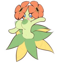1girl bellossom bouncing_breasts breasts colored_skin gen_2_pokemon green_skin highres large_areolae large_breasts mystical_(plantpenetrator) nintendo nipples pokemon