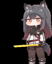 1girl animal_ear_fluff animal_ears animated animated_gif arknights black_gloves black_pantyhose black_shoes black_shorts closed_mouth commentary_request diyap_(style) fingerless_gloves gloves gradient_hair grey_hair holding holding_sword holding_weapon jacket kimin3424 long_hair long_sleeves multicolored_hair orange_eyes pantyhose red_hair shoes short_shorts shorts simple_background solo sword tail texas_(arknights) transparent_background weapon white_jacket wolf_ears wolf_girl wolf_tail