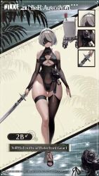 Rule 34 | 1girl, 2b (nier:automata), 2b (yorha unofficial waterfront gear) (nikke), alternate costume, animated, audible speech, bikini, black bikini, black dress, black hairband, black thighhighs, blindfold, bouncing breasts, breasts, bumcha, collarbone, crossover, curvy, dress, english audio, full body, goddess of victory: nikke, hairband, hands on own hips, highleg, highleg bikini, highres, large breasts, medium hair, nier:automata, nier (series), official alternate costume, official art, pelvic curtain, pod (nier:automata), see-through clothes, see-through pelvic curtain, single thighhigh, skindentation, sound, standing, stretching, swimsuit, tagme, thick thighs, thigh strap, thighhighs, thighs, thong, thong bikini, title, torch, underboob, video, weapon, white hair, wide hips