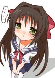 Rule 34 | 00s, 1boy, 9law, bad id, bad pixiv id, brown hair, clannad, crossdressing, from above, looking up, male focus, school uniform, shima katsuki, solo, tears, trap, yellow eyes