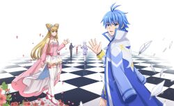 3boys 3girls absurdres alternate_costume blonde_hair blue_eyes blue_hair coat cone_hair_bun detached_sleeves double_bun dress drill_hair flower hair_bun highres jacket lan_ruobing lan_ruobing_(pristess) long_hair multiple_boys multiple_girls pandora_(zhandou_wang_zhi_jufeng_zhan_hun) pants petals rei_kuin rose short_hair skirt thighhighs tian_lei twin_drills waving ye_feng_(zhandou_wang_zhi_jufeng_zhan_hun) zettai_ryouiki zhandou_wang_zhi_jufeng_zhan_hun