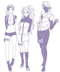 3girls age_difference dengye genderswap genderswap_(mtf) hatake_kakashi long_hair multiple_girls naruko_(naruto) naruto_(series) naruto_shippuuden sai short_hair shorts uzumaki_naruto