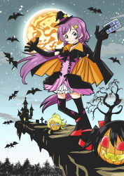 Rule 34 | 1girl, absurdres, aqua eyes, artist name, artist request, ayase eli, bat (animal), black bow, black cape, black capelet, black choker, black gloves, black legwear, black ribbon, blush, bow, branch, breasts, cape, capelet, card, castle, choker, cleavage, cloud, collarbone, cross-laced clothes, cross-laced dress, dancing stars on me!, dress, elbow gloves, female focus, frill trim, frilled dress, frilled skirt, frills, full body, gloves, green eyes, hair between eyes, hair ornament, hair ribbon, hairclip, halloween, hat, high heels, highres, holding, holding card, long hair, long twintails, looking at viewer, love live!, love live! school idol project, low twintails, mini hat, mini witch hat, moon, moonlight, night, night sky, orange cape, outdoors, parted lips, plaid clothes, plaid skirt, pleated, pleated skirt, pumpkin, purple dress, purple hair, purple ribbon, purple skirt, red footwear, ribbon, skirt, sky, small breasts, smile, solo, star (sky), star (symbol), star hair ornament, star print, tojo nozomi, tombstone, tree, twintails, two-tone cape, white skirt, witch hat, yazawa nico