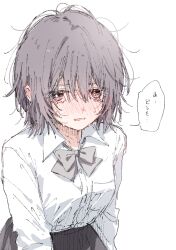 1girl japanese_text matsuda_hikari original school_uniform shirt solo speech_bubble tearing_up white_background white_shirt