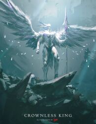 absurdres artist_name boss_fight crownless_(wuthering_waves) highres holding holding_weapon jvn light_trail monster twitter weapon wings wuthering_waves