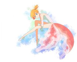 bad_id bad_pixiv_id cosplay creatures_(company) dress game_freak gen_1_pokemon goldeen goldeen_(cosplay) green_eyes looking_at_viewer misty_(pokemon) nintendo orange_hair pokemon pokemon_(anime) pokemon_(classic_anime) pokemon_ep043 ponytail sekka_koyori