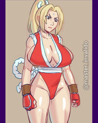 1girl blonde_hair breasts brown_eyes curvy female_focus gloves hair_ornament highres huge_breasts japanese_clothes large_breasts long_hair master_invalid0 master_invalido naruto_(series) pale_skin shiranui_mai the_king_of_fighters tsunade_(naruto)