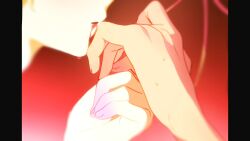1boy 1girl alien_stage blood blood_from_mouth close-up hand_focus highres hyuna_(alien_stage) kiss kissing_hand lubya luka_(alien_stage) open_mouth pillarboxed red_background
