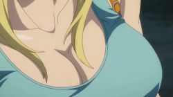 1girl animated animated_gif blonde_hair bouncing_breasts breasts cleavage fairy_tail large_breasts leech lowres lucy_heartfilia