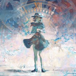 Rule 34 | 1girl, absurdres, black capelet, black shoes, black skirt, book, brown hair, capelet, circle yomado, frills, full body, hat, highres, holding, holding book, long sleeves, medium hair, necktie, open mouth, red necktie, shirt, shoes, skirt, smile, socks, solo, touhou, usami renko, watch, white shirt, white socks