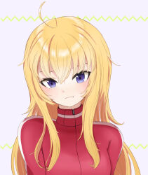 Rule 34 | 1girl, ahoge, blonde hair, blue eyes, gabriel dropout, gabriel tenma white, highres, pout, red track suit, tagme, track suit