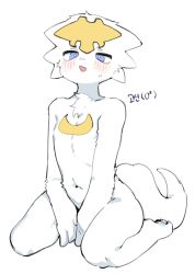 1boy blue_eyes body_fur dragon_boy dragon_village_(series) dragon_village_collection full_body furry furry_male god_dragon_(dragon_village) highres hufy korean_text looking_at_viewer male_focus mars_symbol simple_background sitting solo tail translation_request wariza white_background white_fur