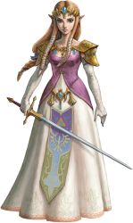 Rule 34 | 1girl, absurdres, armor, blue eyes, braid, bridal gauntlets, brown hair, chest jewel, closed mouth, collarbone, dress, earrings, full body, gem, gloves, gown, hair ornament, hair ribbon, highres, holding, holding sword, holding weapon, huge filesize, jewelry, long dress, long hair, looking at viewer, low-tied long hair, nintendo, official art, parted hair, pink dress, pointy ears, princess, princess zelda, print dress, print gloves, ribbon, shoulder armor, sidelocks, single braid, sleeveless, sleeveless dress, solo, pauldrons, standing, sword, symbol, the legend of zelda, the legend of zelda: twilight princess, tiara, transparent background, triforce, weapon, white dress, white gloves, white ribbon
