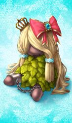blonde_hair blue_background bow commentary crown cuffs doll fate/grand_order fate_(series) hair_bow leaf low-tied_sidelocks mini_crown no_humans object_focus official_art red_bow sekiyagi_(lasengle) shackles snowflake_background still_life third-party_source viy_(fate)