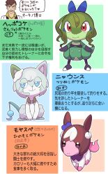 1boy 3others black_vest brown_hair collared_shirt creatures_(company) fakemon game_freak highres katwo king_halo_(umamusume) lab_coat multiple_others nintendo official_style pokemon pokemon_(creature) ponytail red_eyes seiun_sky_(umamusume) shirt short_ponytail special_week_(umamusume) team_spica&#039;s_trainer trainer_(umamusume) umamusume undercut vest yellow_shirt