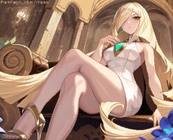 Rule 34 | 1girl, alternate costume, blonde hair, breasts, green eyes, itzah, long hair, lusamine (pokemon), nail polish, nintendo, pixel art, pokemon, pokemon sm, small breasts, solo, very long hair