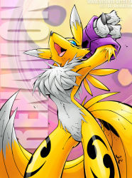 arms_up blue_eyes digimon digimon_(creature) dreamer69 fingerless_gloves fox furaffinity furry gloves renamon smile tail