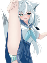 1girl animal_ears character_request copyright_request flexible fox_ears fox_tail panties school_uniform skirt standing standing_on_one_leg tagme tail underwear