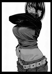 1girl glasses hachinuki_tetsuyo highres navel she_(hachinuki_tetsuyo) short_hair tagme tongue