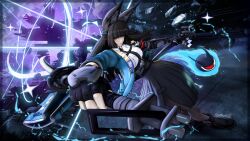 1girl absurdres animal_ear_fluff animal_ears black_hair dynamic_pose highres holding holding_sword holding_weapon hoshimi_miyabi skymedicpro sword weapon zenless_zone_zero