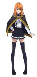 Rule 34 | 1girl, anime coloring, black cape, black capelet, black skirt, black thighhighs, breasts, brown eyes, cape, capelet, closed mouth, colette loire, collared shirt, full body, hair between eyes, highres, jewelry, large breasts, loafers, long hair, long sleeves, looking at viewer, official art, ono sayaka, open hand, orange hair, pleated skirt, school uniform, shirt, shoes, simple background, skirt, smile, solo, standing, thighhighs, thighs, transparent background, tsue to tsurugi no wistoria, white shirt, zettai ryouiki