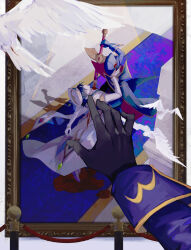 Rule 34 | 2boys, asako (pixiv 5702576), bird, black gloves, black hair, blood, blood on clothes, blood on face, blood stain, cape, code geass, commentary, feathered wings, feathers, gloves, highres, holding, holding sword, holding weapon, lelouch vi britannia, long sleeves, male focus, multiple boys, painting (object), picture frame, pov, pov hands, shadow, short hair, spoilers, stab, sword, weapon, white bird, wings, zero (code geass)