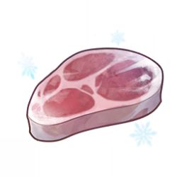 artist_request commentary english_commentary food food_focus game_cg genshin_impact ingredients lowres meat no_humans official_art sliced_meat snowflakes still_life third-party_source transparent_background