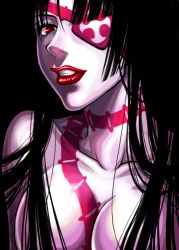 00s 1girl adiane black_hair breasts cleavage collarbone eyepatch female_focus lipstick long_hair makeup piote red_eyes solo tattoo tengen_toppa_gurren_lagann topless_female