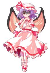 Rule 34 | bat wings, bow, bow skirt, cape, collar, collared shirt, commentary request, dairi, floating clothes, floating hair, footwear bow, frilled collar, frilled skirt, frilled sleeves, frilled socks, frills, full body, half-closed eyes, hand on own chin, hand on own elbow, hat, hat ribbon, large variant set, long skirt, looking at viewer, medium hair, mob cap, open mouth, pink hat, pink shirt, pink shoes, pink skirt, pink socks, purple hair, red bow, red cape, red eyes, red ribbon, remilia scarlet, ribbon, ribbon-trimmed skirt, ribbon trim, shaded face, shirt, shoes, short sleeves, simple background, skirt, sleeve bow, sleeve ribbon, smile, socks, standing, straight-on, tachi-e, touhou, transparent background, variant set, waist cape, wings, wrist cuffs