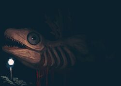 Rule 34 | bleeding, blood, giant, giant monster, gills, godzilla, godzilla (series), highres, horror (theme), kaiju, monster, night, no humans, open mouth, sharp teeth, shin godzilla, spikes, steel neck, teeth, toho